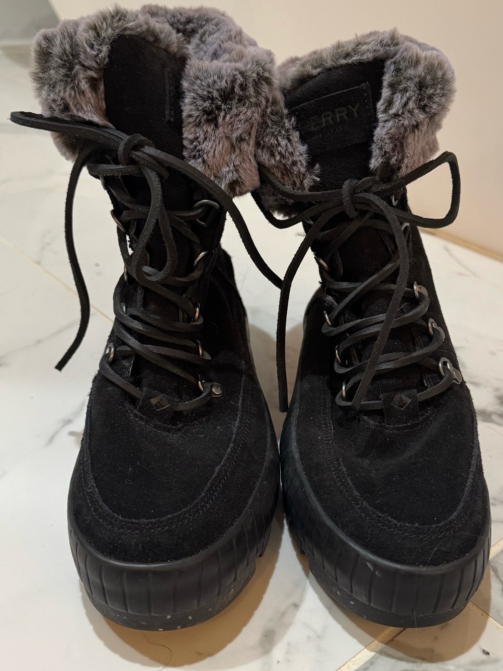 NWOT Womens Sperry Black Suede winter fur boots